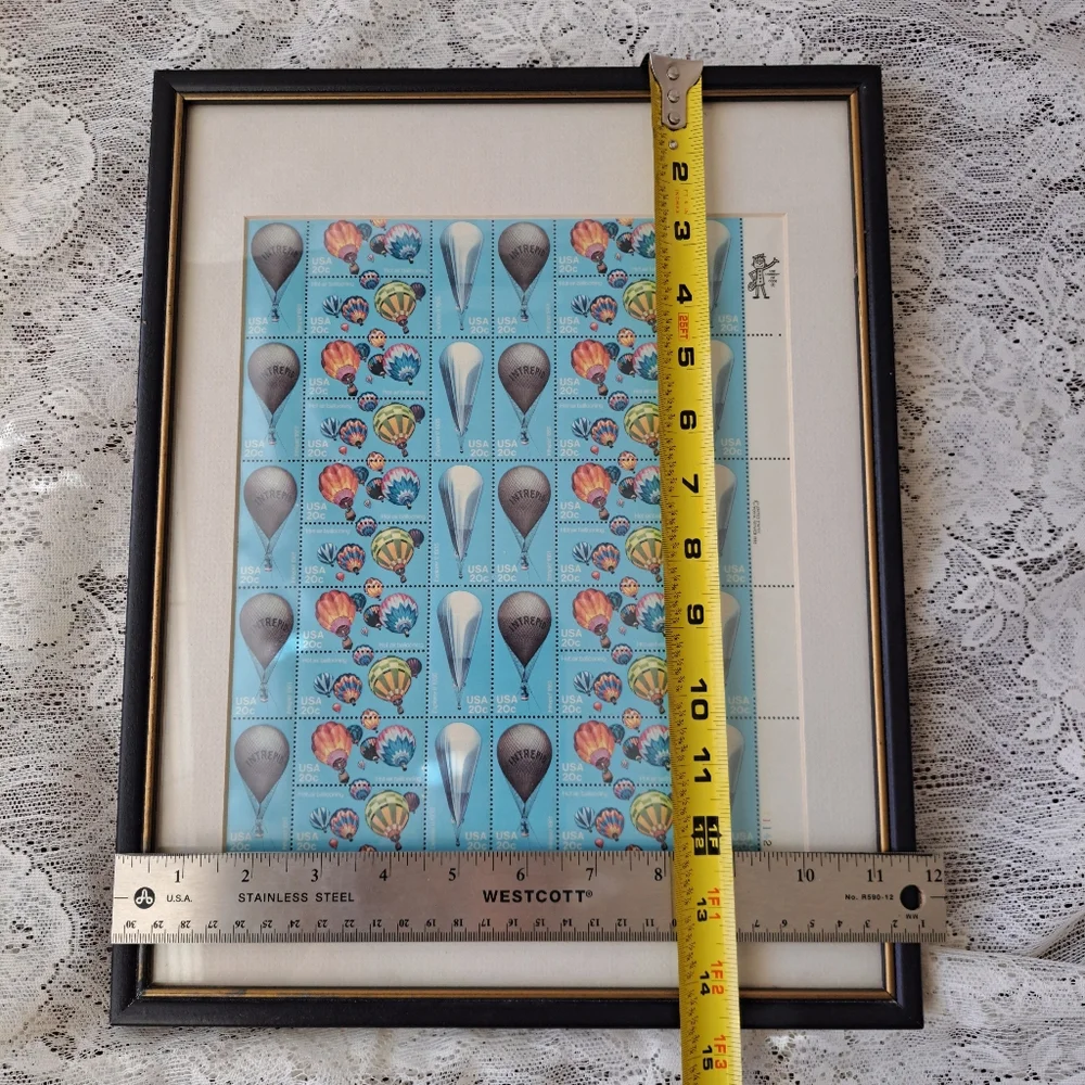 Colorful Vtg 80s USA Full Unused Sheet of 40 Framed Stamps Hot Air Ballooning